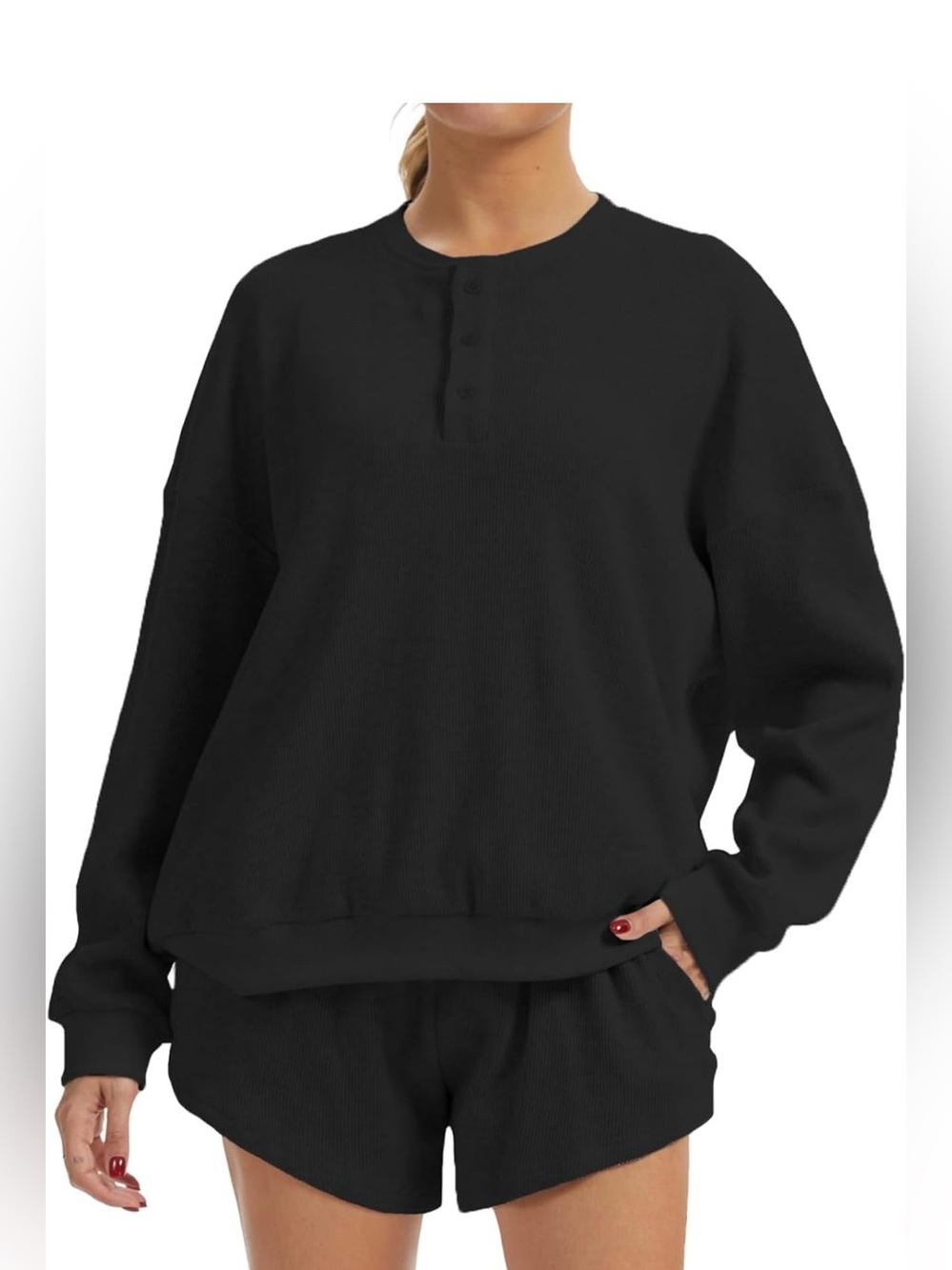 AnotherChill Women's Waffle Knit 2 Piece Lounge Short Sets